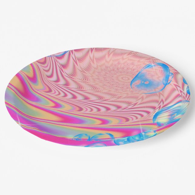 MACRAME'- Colourful Abstract Image of Fractal Art  Paper Plate (Angled)