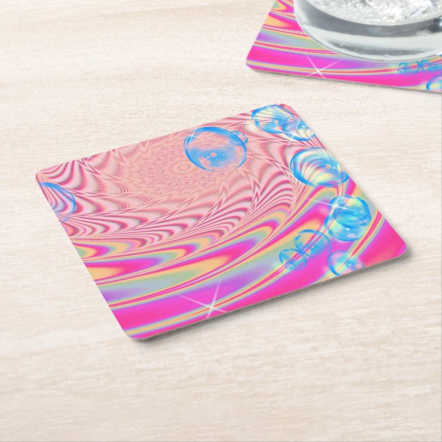 MACRAME'- Colourful Abstract Image of Fractal Art  Square Paper Coaster (Angled)