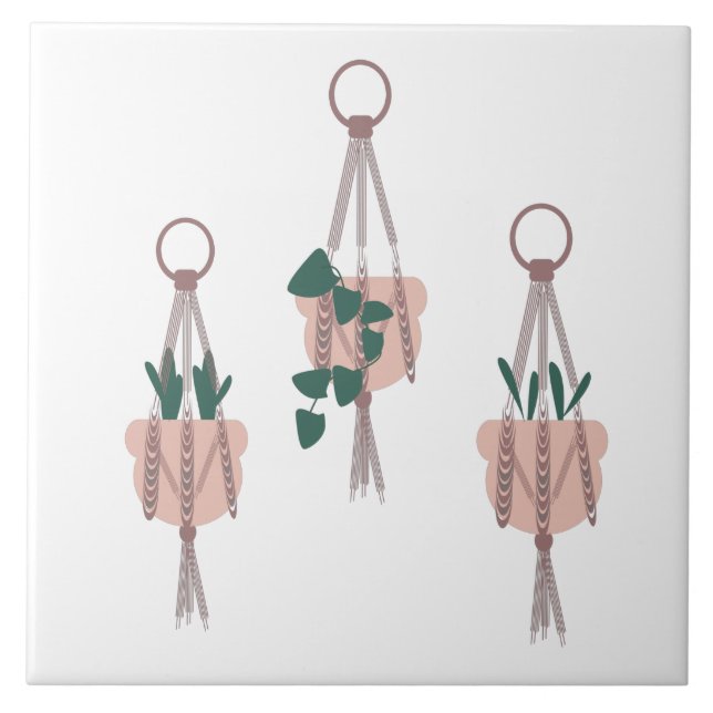 Macrame Plant Hanger Planter Pots Illustration Ceramic Tile (Front)