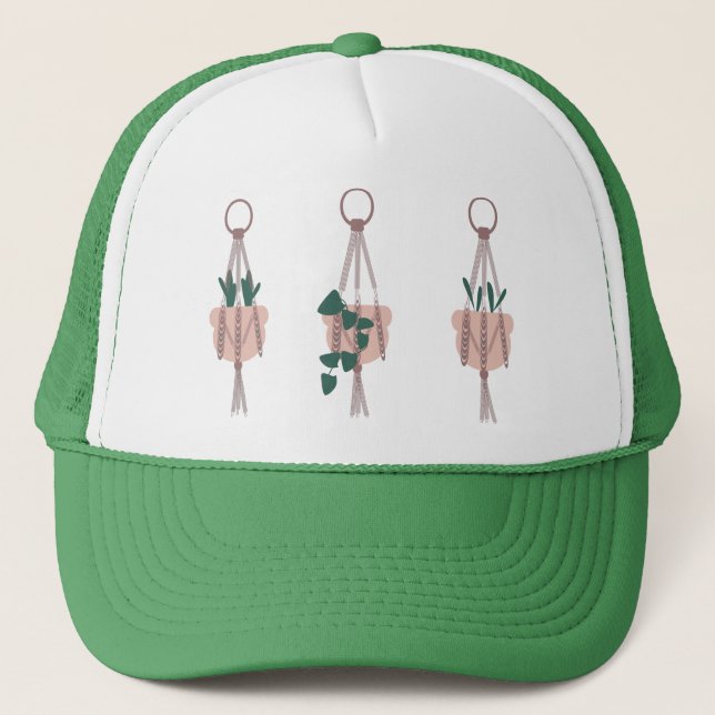 Macrame Plant Hanger Planter Pots Illustration Trucker Hat (Front)