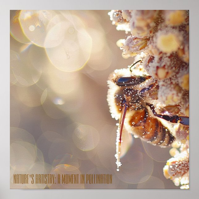 Macro Bee in Bloom: Nature’s Pollination Close-Up Poster (Front)