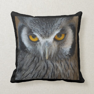 Macro Black and White Scops Owl Cushion