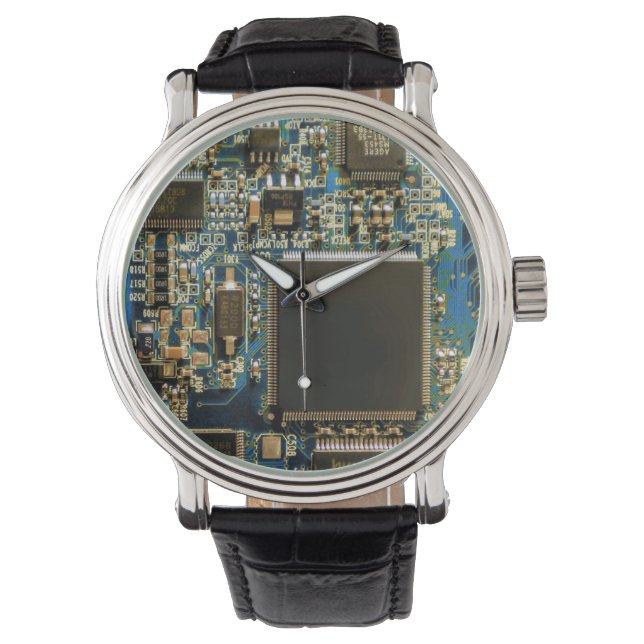 Macro Blue Circuit Board | PCB Photo Watch (Front)