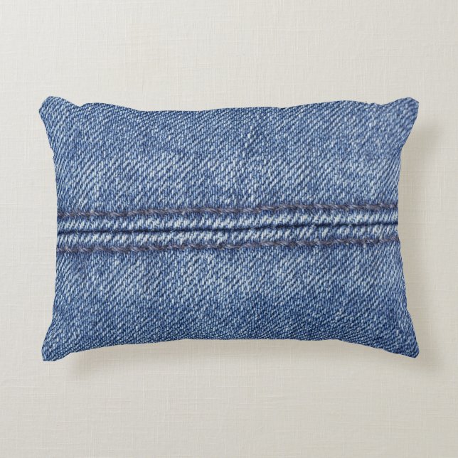 Macro Blue Denim, Close-Up Texture. Decorative Cushion (Front)