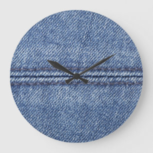 Macro Blue Denim, Close-Up Texture. Large Clock