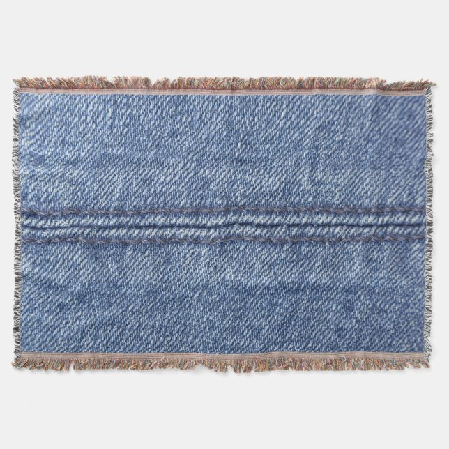 Macro Blue Denim, Close-Up Texture. Throw Blanket (Front)