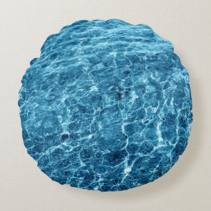 Macro Bubbling Blue Sea Photo Round Cushion