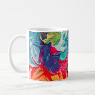 macro close up of different colour oil paint. colo coffee mug