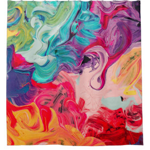 macro close up of different colour oil paint. colo shower curtain