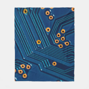 Macro close up view of computer electronic board, fleece blanket