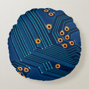 Macro close up view of computer electronic board, round cushion