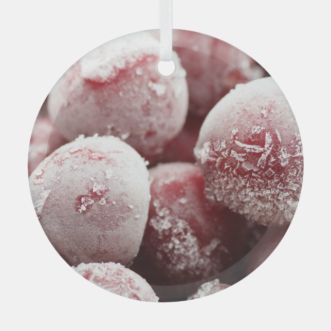 Macro frozen berries, closeup texture. glass tree decoration (Front)