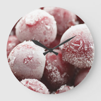 Macro frozen berries, closeup texture. large clock