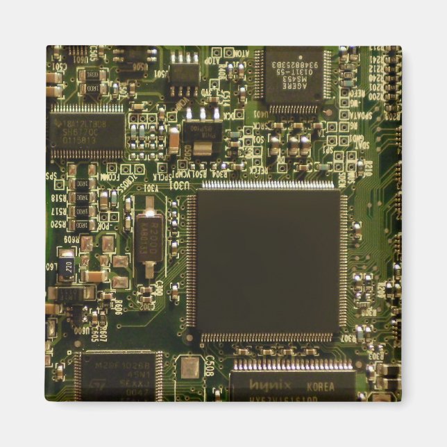 Macro Green Circuit Board | PCB Photo Magnet (Front)