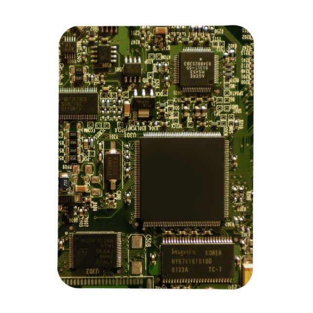 Macro Green Circuit Board | PCB Photo Magnet (Vertical)