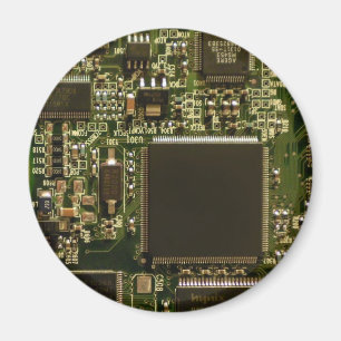 Macro Green Circuit Board   PCB Photo Magnet