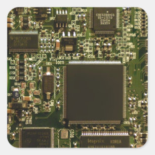 Macro Green Circuit Board   PCB Photo Square Sticker