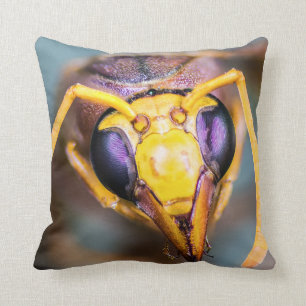 Macro Image of a Bug Eyed Hornet Up Close Cushion