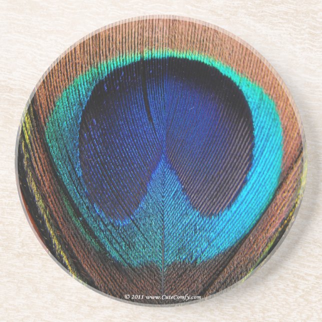 Macro Peacock Feather Rich Blues Photographic Coaster (Front)