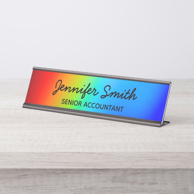 Macro Photo Holographic Rainbow Ombre Desk Name Plate (Front)