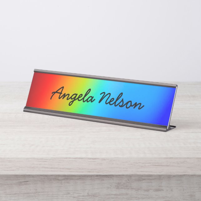 Macro Photo Holographic Rainbow Ombre Name Desk Name Plate (Front)