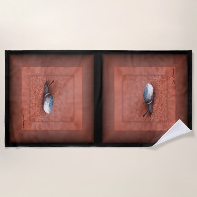Macro Photograph of Snail on Terracotta Beach Towel (Front)