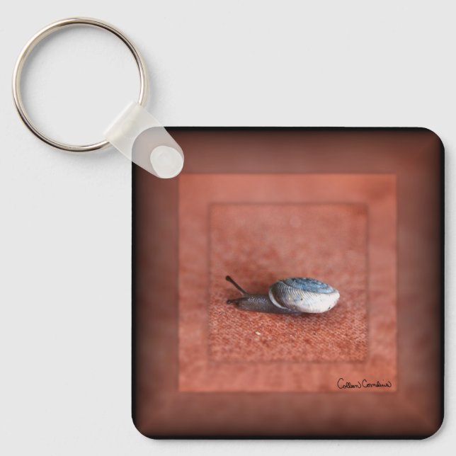 Macro Photograph of Snail on Terracotta  Key Ring (Front)