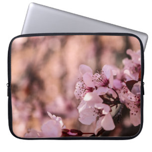 MACRO PHOTOGRAPHY OF BLOOMING PINK CHERRY BLOSSOMS LAPTOP SLEEVE