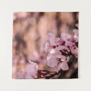 MACRO PHOTOGRAPHY OF BLOOMING PINK CHERRY BLOSSOMS TAPESTRY