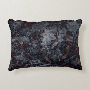 MACRO PHOTOGRAPHY OF GRAY AND BROWN LEAVES DECORATIVE CUSHION