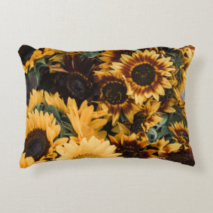 MACRO PHOTOGRAPHY OF YELLOW SUNFLOWERS DECORATIVE CUSHION
