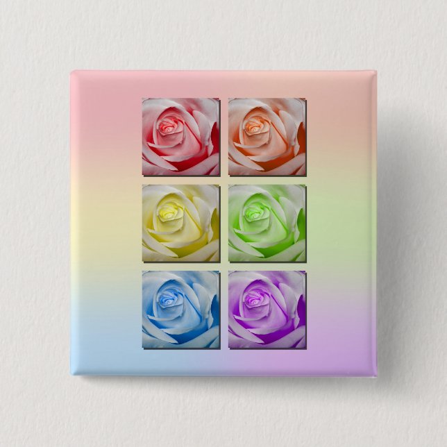 Macro Rainbow Roses 15 Cm Square Badge (Front)