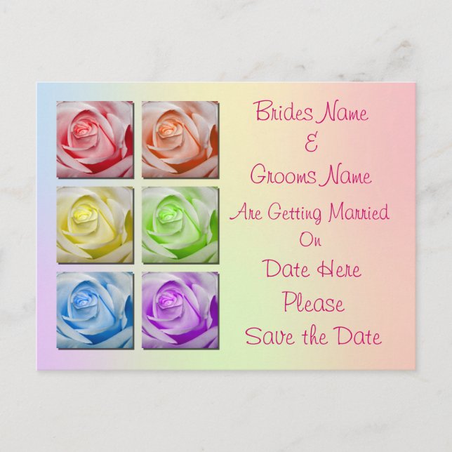 Macro Rainbow Roses Wedding Save The Date Announcement Postcard (Front)