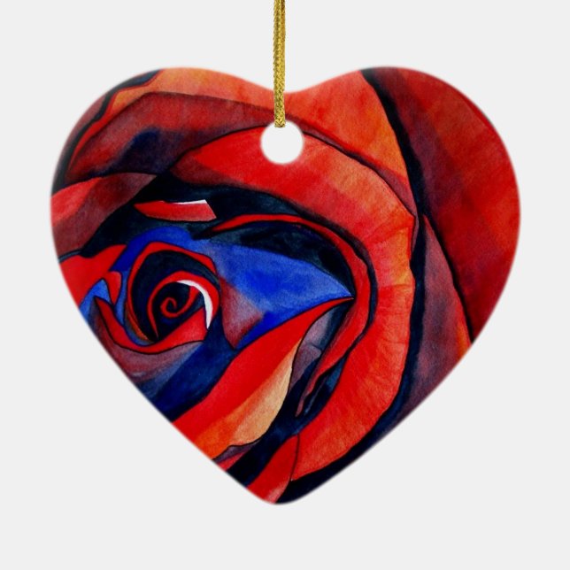 Macro red rose abstract art painting ceramic ornament (Back)
