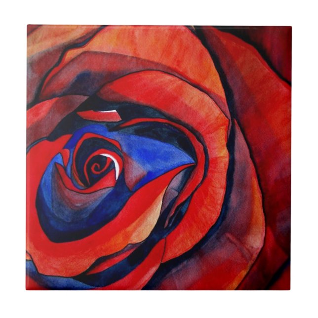 Macro red rose abstract art painting ceramic tile (Front)