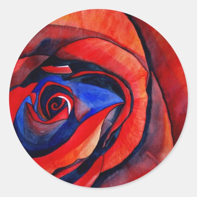 Macro red rose abstract art painting classic round sticker (Front)
