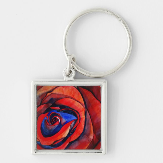 Macro red rose abstract art painting key ring (Front)