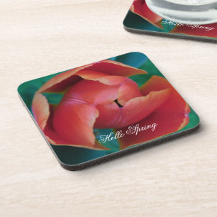 Macro Red Tulip Flower Photography Plastic Coaster