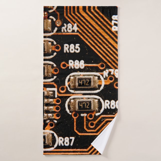 macro shot of circuitboard,cables,capacitors,card, bath towel (Bath Towel)
