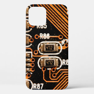 macro shot of circuitboard,cables,capacitors,card, iPhone 12 case