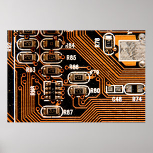 macro shot of circuitboard,cables,capacitors,card, poster