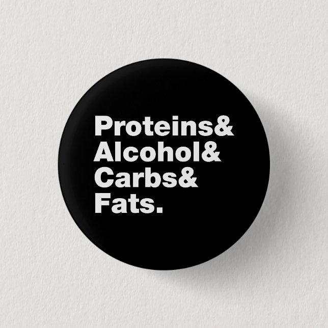 Macronutrients. Proteins & Alcohol & Carbs & Fats. 3 Cm Round Badge (Front)