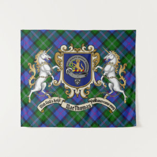 MacThomas Clan Badge & Unicorns w/Tartan  Tapestry