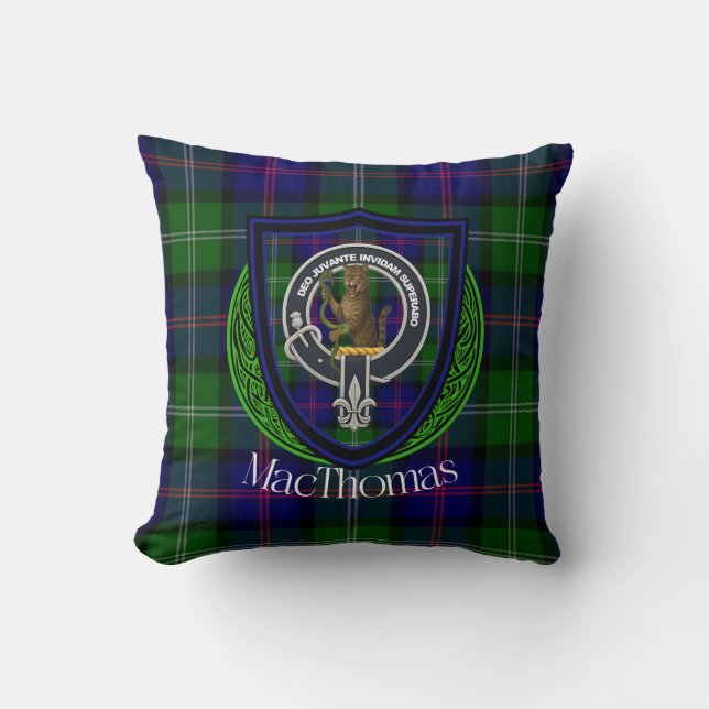 MacThomas Scottish Clan Tartan & Crest Cushion (Front)