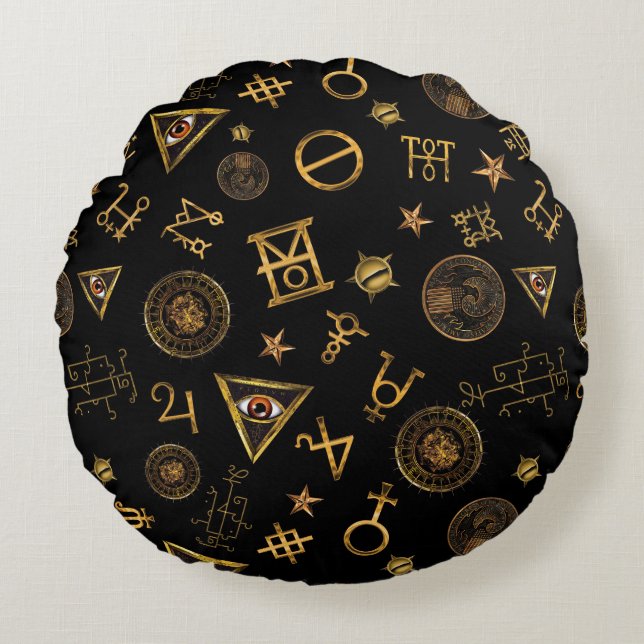 MACUSA™ Magic Symbols And Crests Pattern Round Cushion (Front)