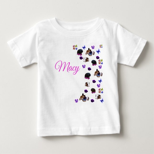 Macy, Name, With Guinea Pigs And Pansies, Baby T-Shirt (Front)