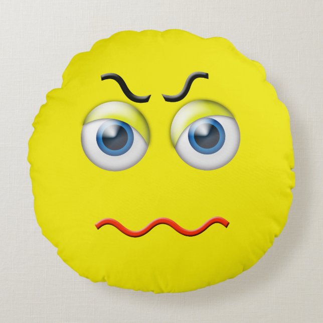 Mad Angry Emoji Round Cushion (Front)