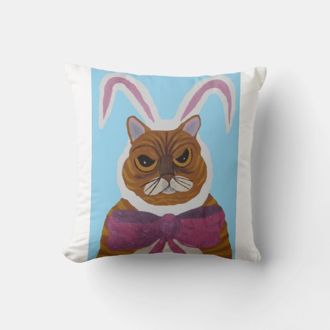 Mad Cat in Bunny Ears Easter  Cushion (Front)
