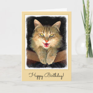 Mad Cat Painting - Cute Original Cat Art Card
