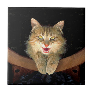 Mad Cat Painting - Cute Original Cat Art Ceramic Tile